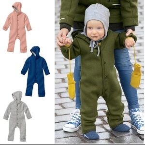 DISANA 100% Organic Merino Wool Baby Thermal Snowsuit Romper with Hood